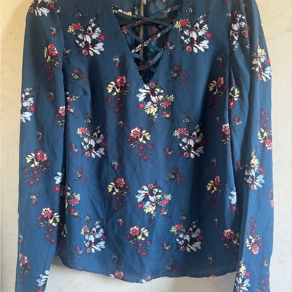Rue21 Floral Lace-Up Blouse - Navy